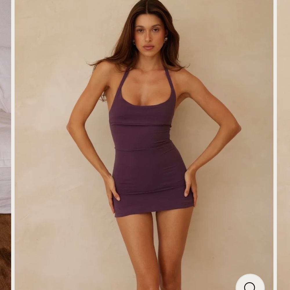 Halter Scoop Neck Bodycon Mini Dress in Plum